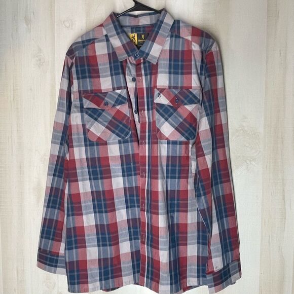 Browning red blue plaid long sleeve button front shirt size x large‎ - Picture 1 of 10